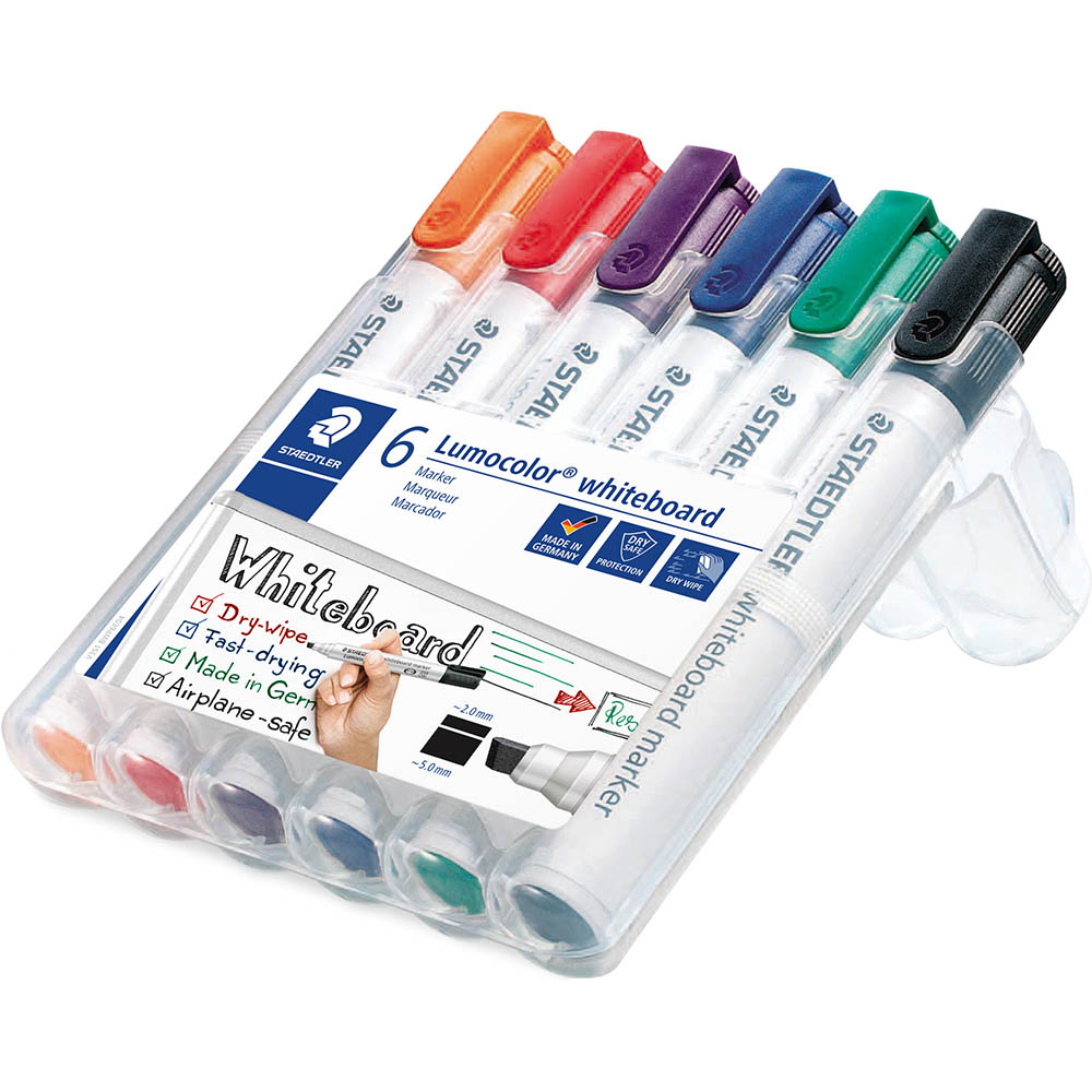STAEDTLER 351 LUMOCOLOR WHITEBOARD MARKER CHISEL ASSORTED WALLET 6