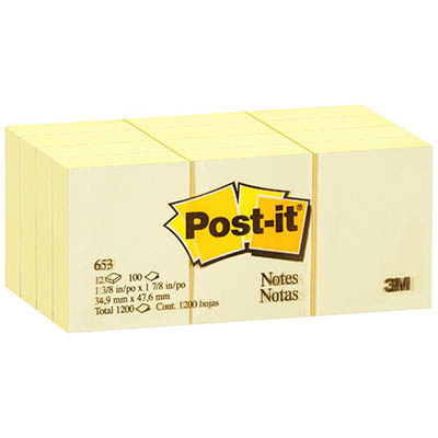 POSTIT 653 MINI NOTES 36 X 48MM CANARY YELLOW PACK 12