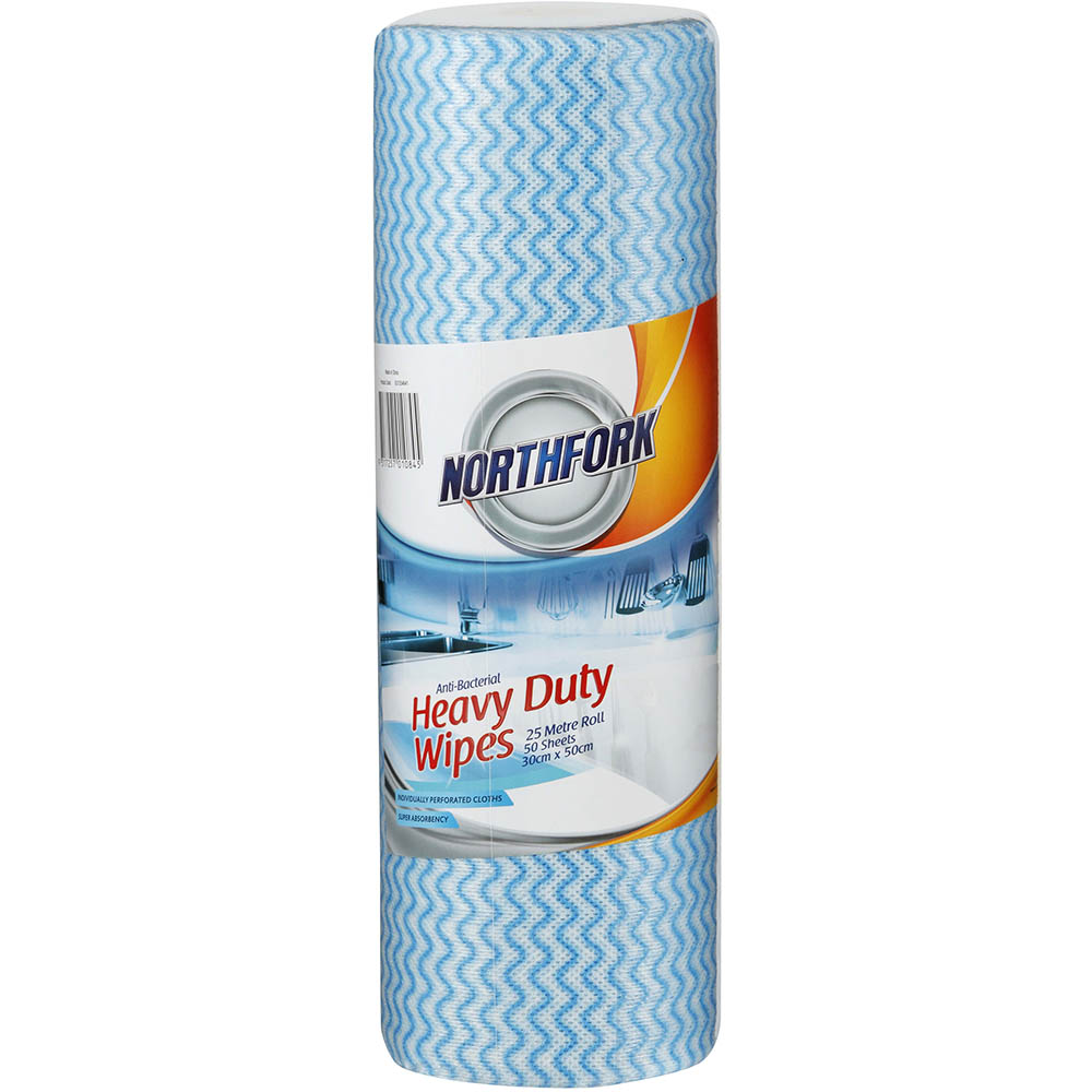 NORTHFORK HEAVY DUTY ANTIBACTERIAL PERFORATED WIPES BLUE PACK 50 SHEETS