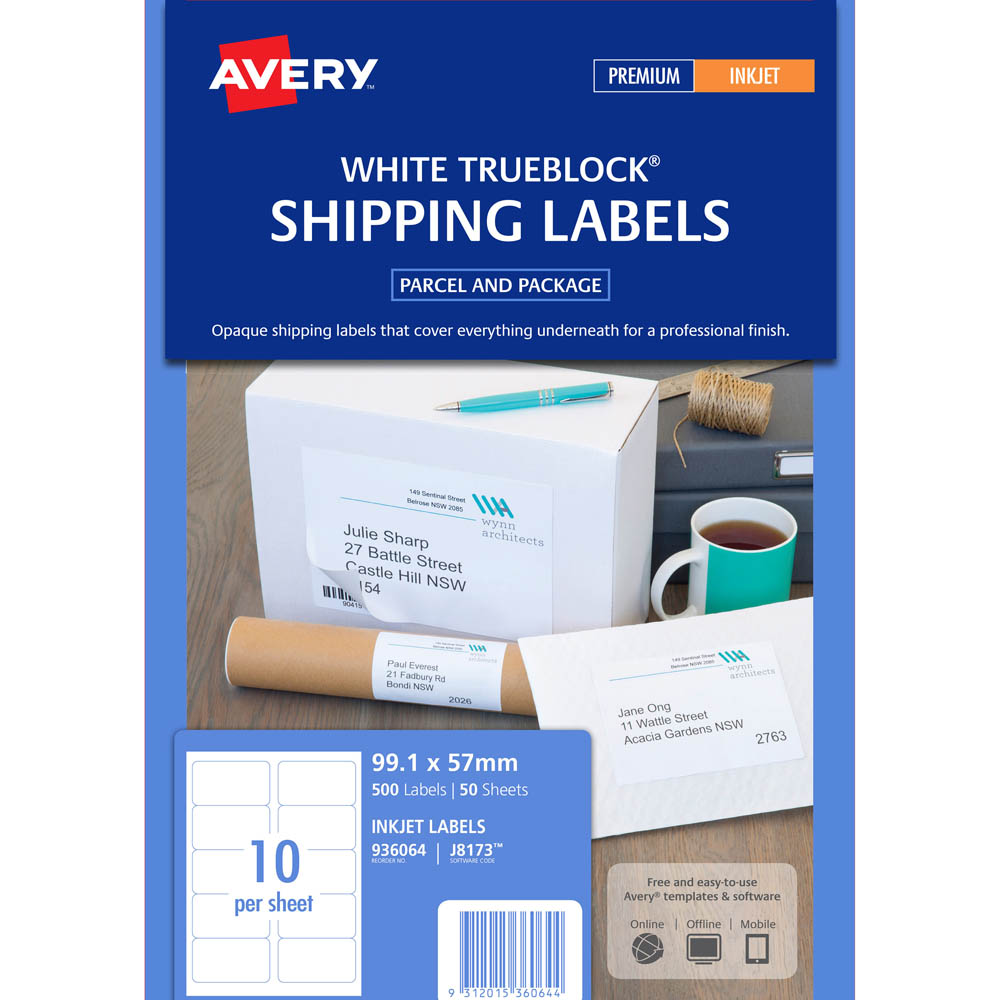 avery 936064 j8173 quick peel address label inkjet 10up white pack 50