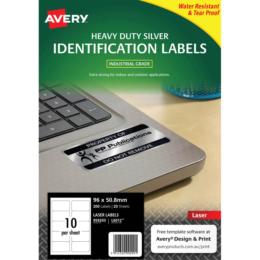 avery 959203 l6012 durable metallic heavy duty labels silver 10up