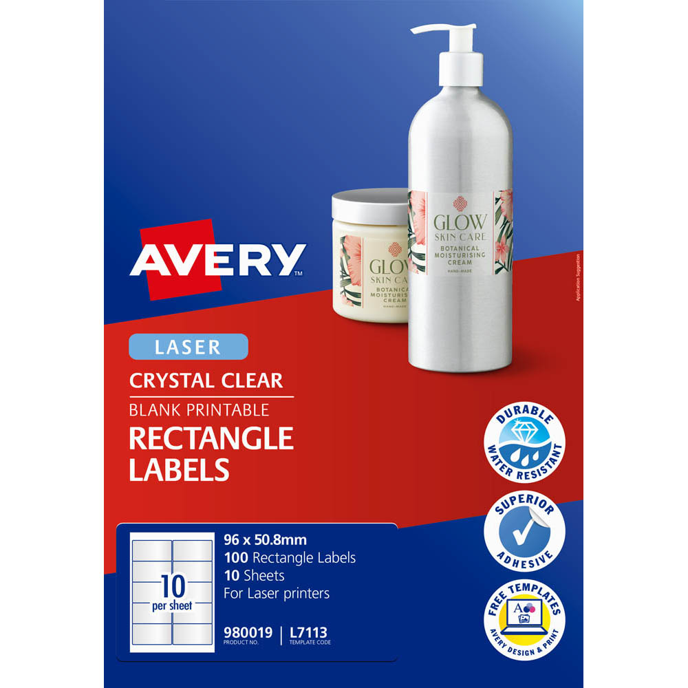 avery 980019 l7113 crystal clear rectangle label 10up pack 10
