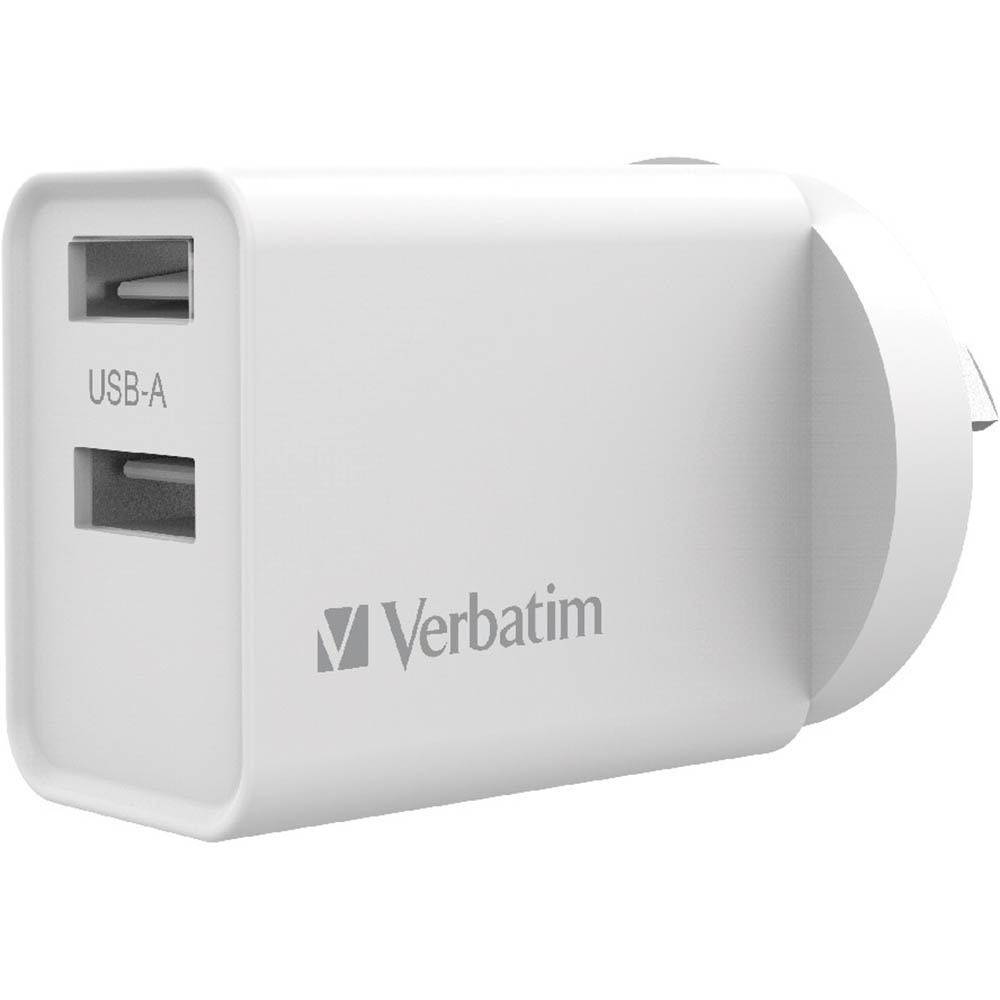 VERBATIM USB CHARGER DUAL PORT USBA 24A WHITE
