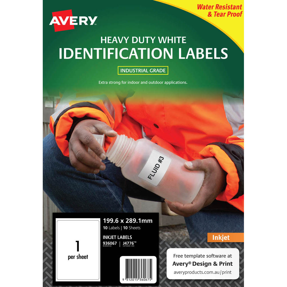 avery 936067 j4776 heavy duty inkjet labels 1up white pack 10