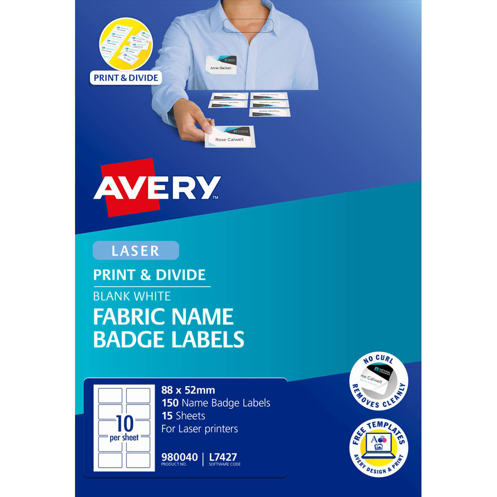 avery 980040 l7427 fabric name badge labels 10up 88 x 52mm pack 15