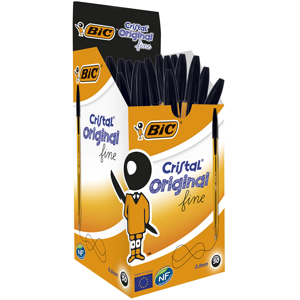 BIC CRISTAL ORIGINAL BALLPOINT PENS FINE BLACK BOX 50