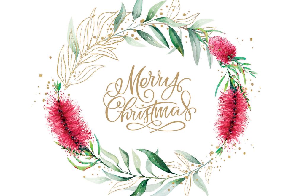 CHRISTMAS CARD AUSTRALIAN WREATH