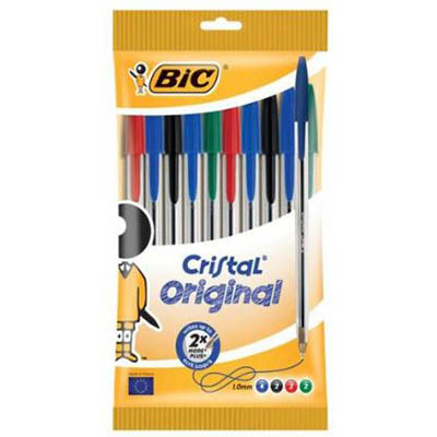 BIC CRISTAL BALLPOINT PENS MEDIUM ASSORTED PACK 10