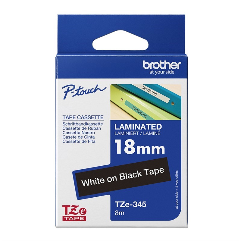 BROTHER TZE345 LAMINATED LABELLING TAPE 18MM WHITE ON BLACK