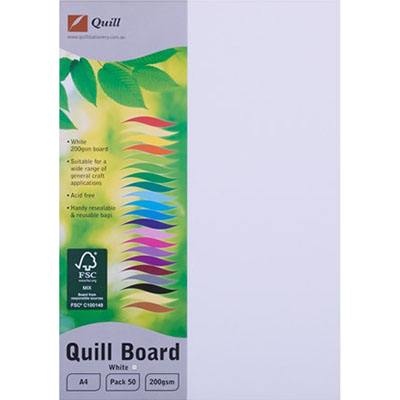 QUILL BOARD 200GSM A4 WHITE PACK 50