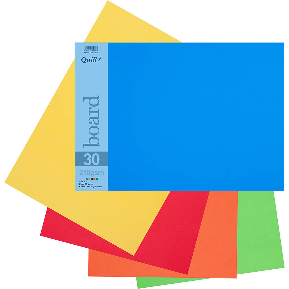 QUILL BOARD 210GSM A3 BRIGHT ASSORTED PACK 15