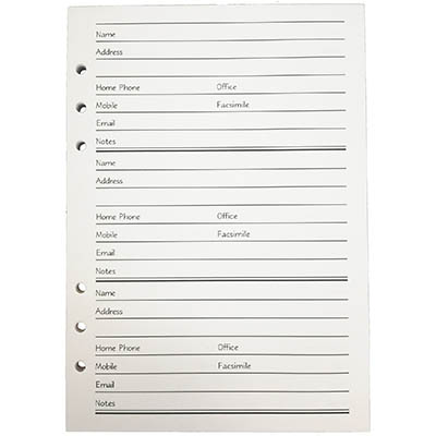 cumberland address book refill punched for 6 ring binder pack 64