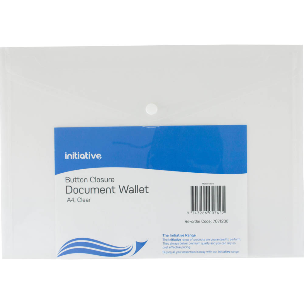 INITIATIVE DOCUMENT WALLET WITH BUTTON A4 CLEAR