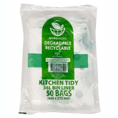 ENVIROCHOICE BIN LINER DEGRADEABLE HIGH DENSITY 36 LITRE CLEAR PACK 50