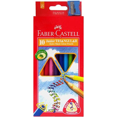 FABERCASTELL JUNIOR TRIANGULAR COLOURED PENCILS WITH SHARPENER ASSORTED PACK 10