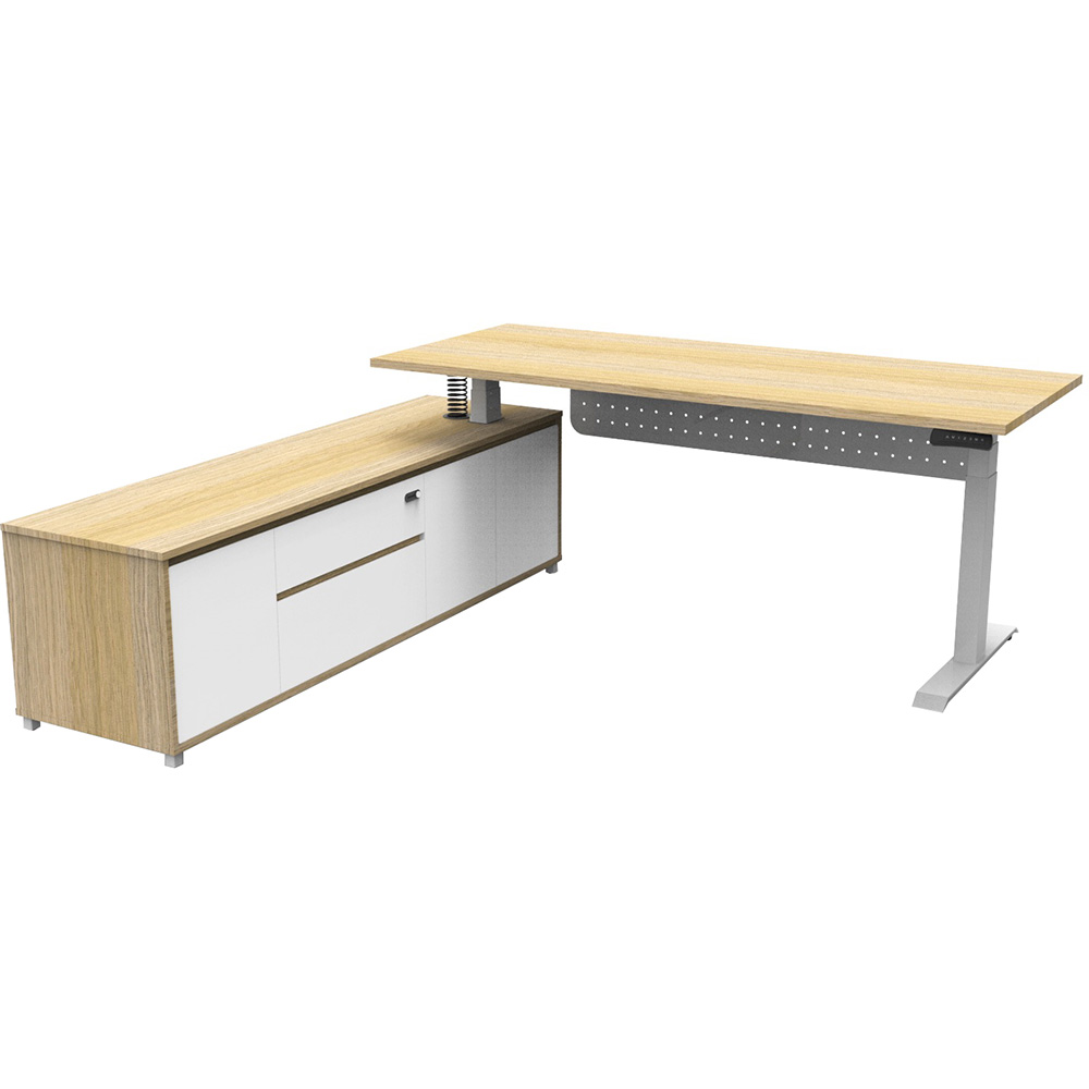 RAPIDLINE BOOST PLUS EXECUTIVE HEIGHT ADJUSTABLE WORKSTATION WITH MODESTY PANEL LHC 2100 X 750MM NATURAL OAKWHITE