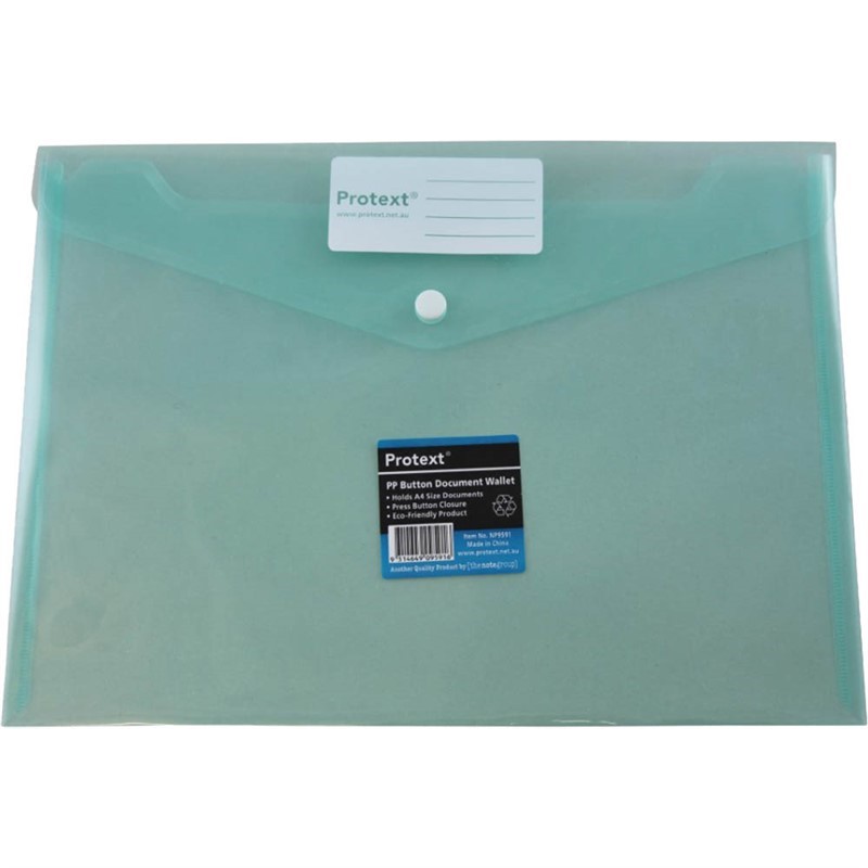 PROTEXT DOCUMENT WALLET WITH BUTTON CLOSURE A4 PP GREEN