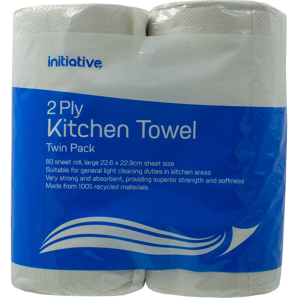 INITIATIVE KITCHEN TOWEL 2PLY 60 SHEET PACK 2