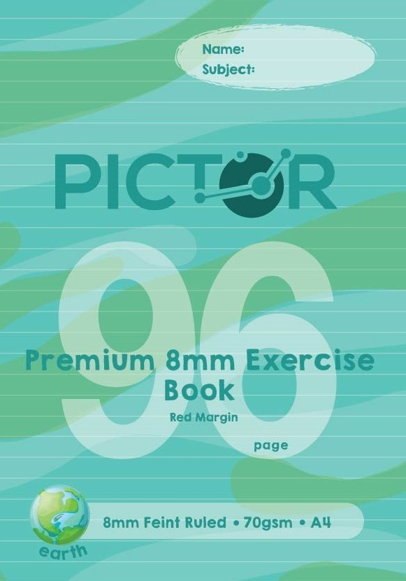 PICTOR PREMIUM EXERCISE BOOK FEINT RULED 8MM 70GSM 96 PAGE A4 EARTH
