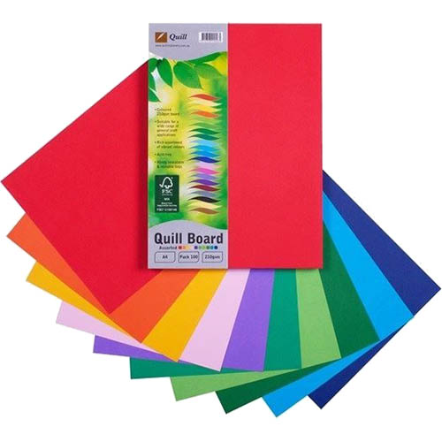 QUILL BOARD 210GSM A4 ASSORTED PACK 100