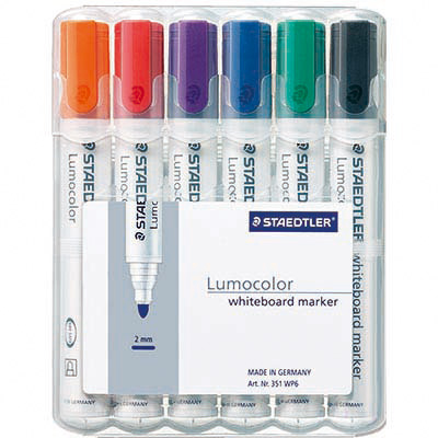 STAEDTLER 351 LUMOCOLOR WHITEBOARD MARKER BULLET ASSORTED WALLET 6