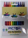 PICTOR COLOURED FINE TIP MARKERS PACK 12