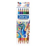 DOMS BICOLOUR PENCILS PACK 6 12 COLOURS WITH BONUS SHARPENER