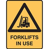 BRADY WARNING SIGN FORKLIFTS IN USE 450 X 300MM POLYPROPYLENE