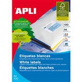 APLI 2411 GENERAL USE LABELS SQUARE CORNERS 10UP 99 X 57MM A4 WHITE PACK 100 SHEETS