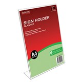 DEFLECTO RECYCLED SIGN HOLDER SLANTED A4 PORTRAIT CLEAR