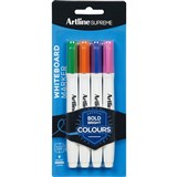 ARTLINE SUPREME ANTIMICROBIAL WHITEBOARD MARKER BULLET 15MM BRIGHT ASSORTED PACK 4