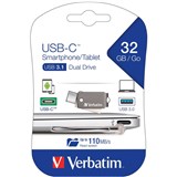 VERBATIM USBC SMARTPHONE TABLET DUAL FLASH DRIVE USB 32GB GREY