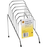 MARBIG STEP FILE WIRE ORGANISER RACK 6 SLOTS SMALL CHROME