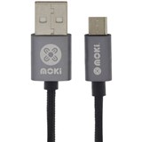 MOKI SYNCHARGE BRAIDED CABLE USBA TO MICROUSB 3M SILVER