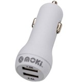 MOKI USB CAR CHARGER DUAL WHITE
