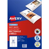 AVERY 959774 L7160CL MULTIPURPOSE PHOTO QUALITY LABEL LASER 21UP MATT WHITE PACK 20