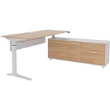 POTENZA EXECUTIVE ELECTRIC HEIGHT ADJUSTABLE DESK RHS BUFFET 2000 X 1820MM VIRGINIA WALNUTWHITE
