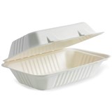 BIOPAK BIOCANE TAKEAWAY CLAMSHELL 230 X 150 X 80MM WHITE PACK 125