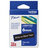BROTHER TZE315 LAMINATED LABELLING TAPE 6MM WHITE ON BLACK