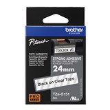 BROTHER TZES151 STRONG ADHESIVE LABELLING TAPE 24MM BLACK ON CLEAR
