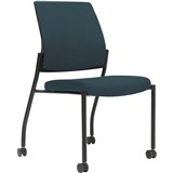 URBIN 4 LEG CHAIR CASTORS BLACK FRAME DENIM SEAT AND INNER BACK