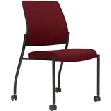 URBIN 4 LEG CHAIR CASTORS BLACK FRAME SCARLET SEAT AND INNER BACK