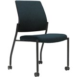 URBIN 4 LEG CHAIR CASTORS BLACK FRAME NAVY SEAT AND INNER BACK