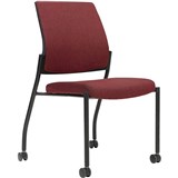 URBIN 4 LEG CHAIR CASTORS BLACK FRAME POMEGRANITE SEAT AND INNER BACK