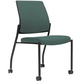 URBIN 4 LEG CHAIR CASTORS BLACK FRAME TEAL SEAT INNER AND OUTER BACK