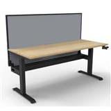 RAPIDLINE BOOST CRANK SINGLE SIDED WORKSTATION WITH CABLE TRAY AND SCREEN 1500 X 750 X 705MM NATURAL OAK TOP AND BLACK SATIN FRAME