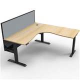 RAPIDLINE BOOST PLUS HEIGHT ADJUSTABLE CORNER WORKSTATION WITH SCREEN  CABLE TRAY 1800 X 1800 X 750MM NATURAL OAK TOP  BLACK FRAME  GREY SCREEN