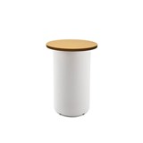 RAPIDLINE ROUND HIGH BAR TABLE DRUM BASE 600MM X 1050MM BEECH TOP AND WHITE PC FRAME
