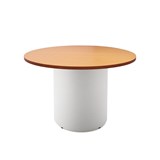 RAPIDLINE ROUND DRUM BASE TABLE 1200 X 730MM BEECH TOP AND WHITE PC FRAME