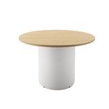 RAPIDLINE ROUND DRUM BASE TABLE 1200 X 730MM NATURAL OAK TOP AND WHITE PC FRAME